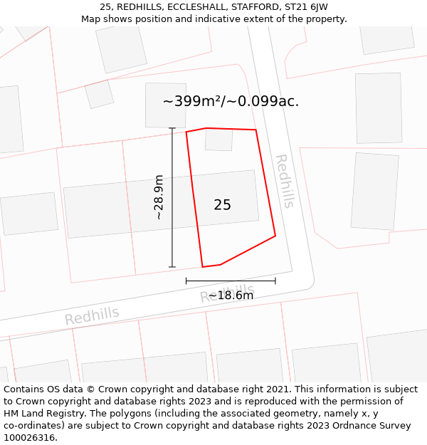 25, REDHILLS, ECCLESHALL, STAFFORD, ST21 6JW: Plot and title map