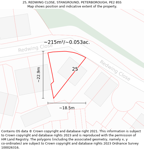 25, REDWING CLOSE, STANGROUND, PETERBOROUGH, PE2 8SS: Plot and title map