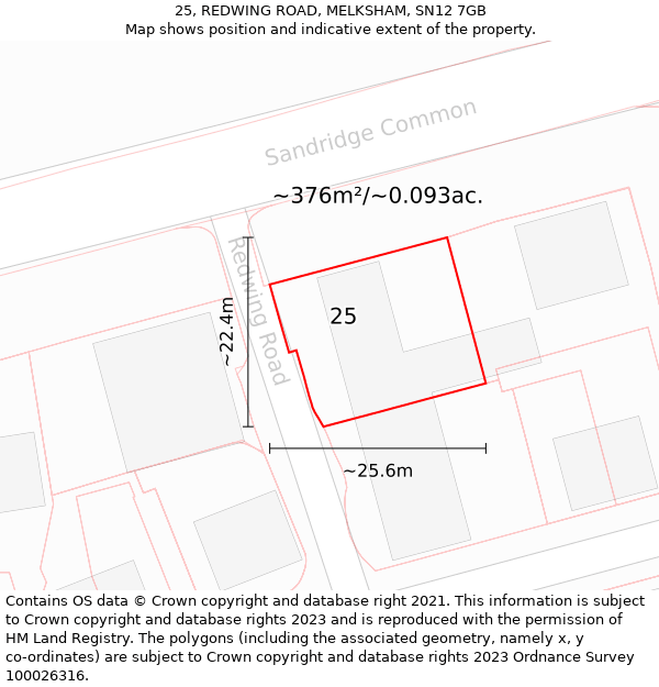 25, REDWING ROAD, MELKSHAM, SN12 7GB: Plot and title map