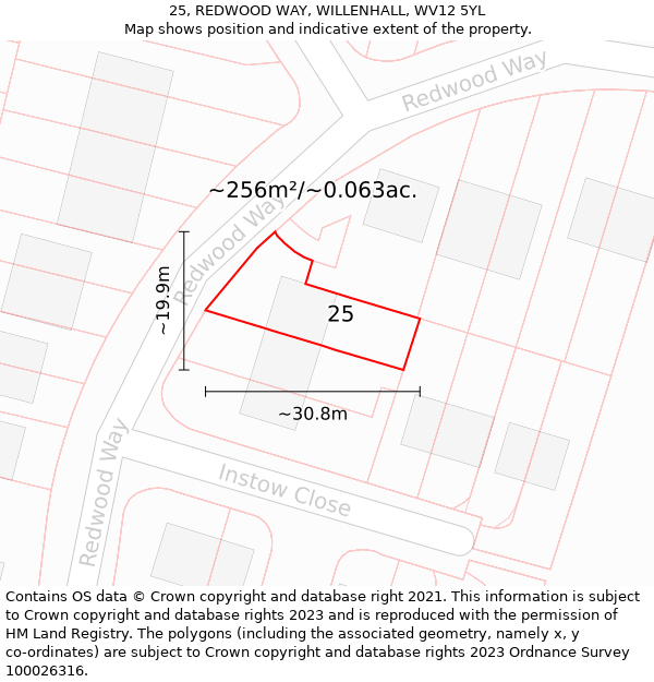 25, REDWOOD WAY, WILLENHALL, WV12 5YL: Plot and title map