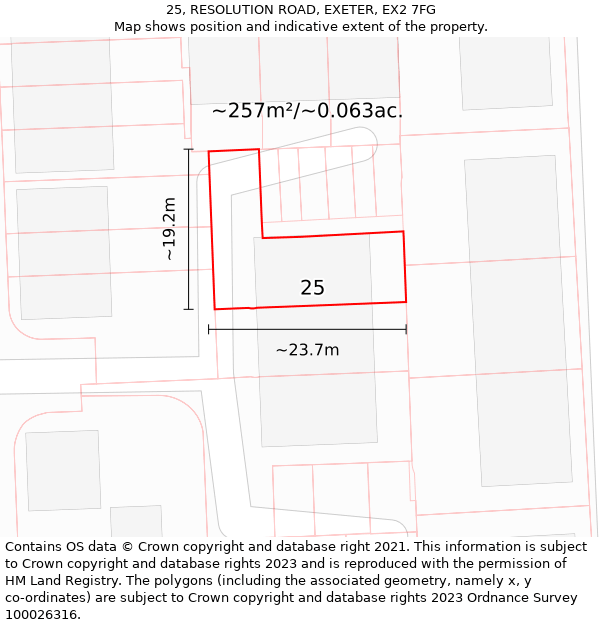 25, RESOLUTION ROAD, EXETER, EX2 7FG: Plot and title map