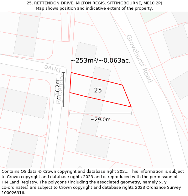 25, RETTENDON DRIVE, MILTON REGIS, SITTINGBOURNE, ME10 2PJ: Plot and title map