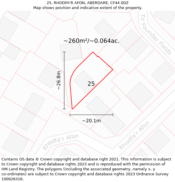 25, RHODFA'R AFON, ABERDARE, CF44 0DZ: Plot and title map