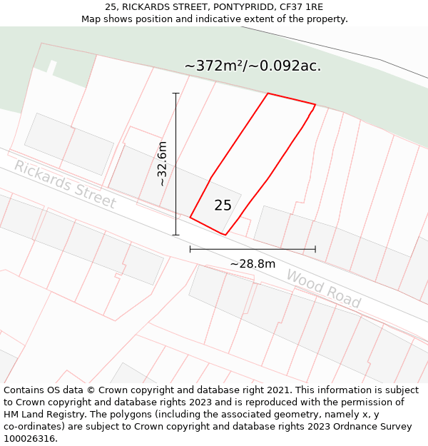 25, RICKARDS STREET, PONTYPRIDD, CF37 1RE: Plot and title map