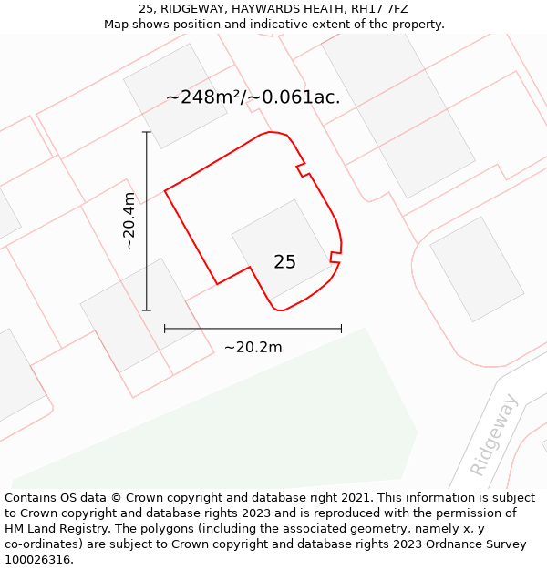 25, RIDGEWAY, HAYWARDS HEATH, RH17 7FZ: Plot and title map