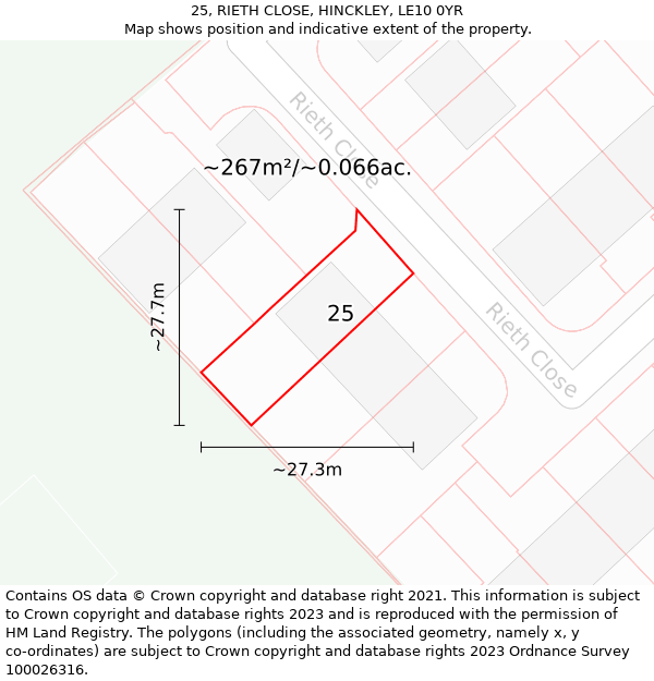 25, RIETH CLOSE, HINCKLEY, LE10 0YR: Plot and title map