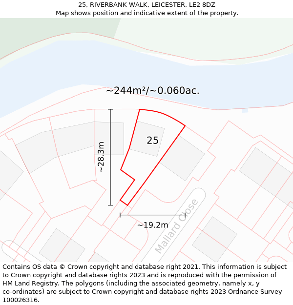 25, RIVERBANK WALK, LEICESTER, LE2 8DZ: Plot and title map