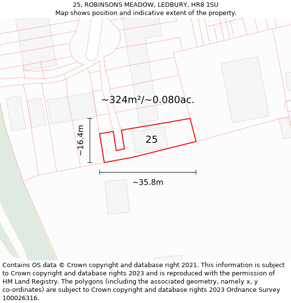 25, ROBINSONS MEADOW, LEDBURY, HR8 1SU: Plot and title map