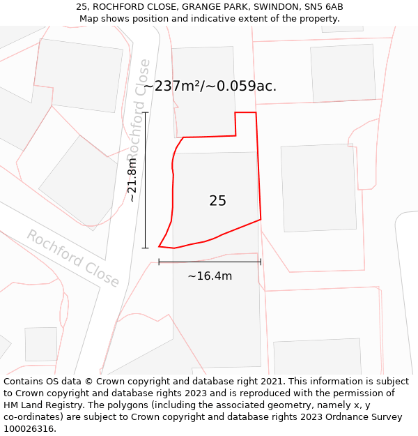 25, ROCHFORD CLOSE, GRANGE PARK, SWINDON, SN5 6AB: Plot and title map