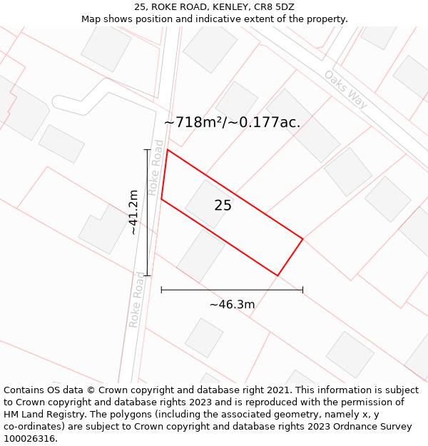25, ROKE ROAD, KENLEY, CR8 5DZ: Plot and title map