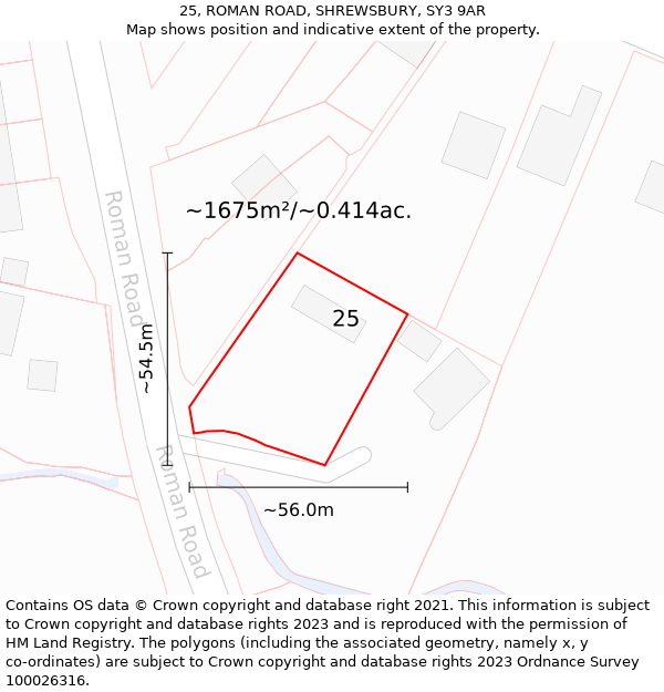 25, ROMAN ROAD, SHREWSBURY, SY3 9AR: Plot and title map