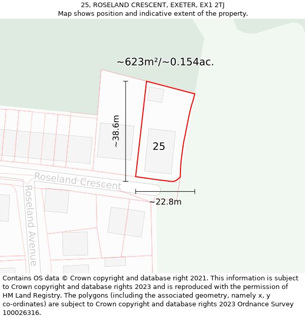 25, ROSELAND CRESCENT, EXETER, EX1 2TJ: Plot and title map