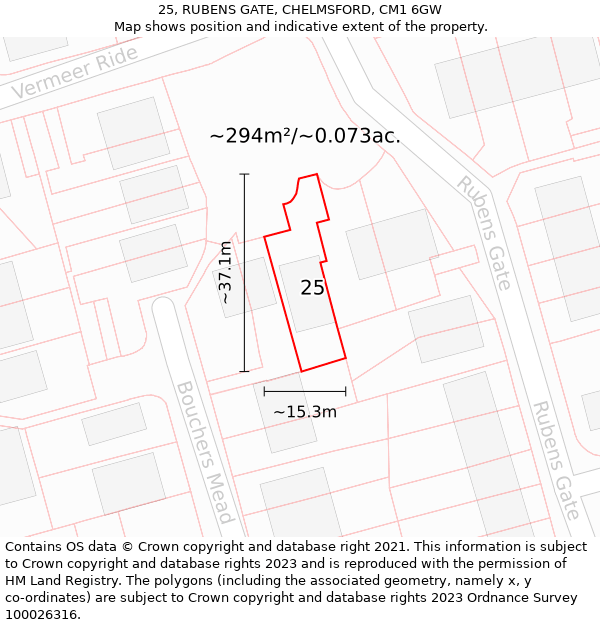 25, RUBENS GATE, CHELMSFORD, CM1 6GW: Plot and title map