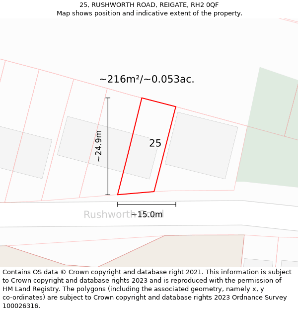 25, RUSHWORTH ROAD, REIGATE, RH2 0QF: Plot and title map