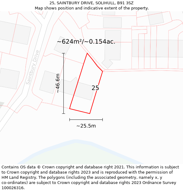 25, SAINTBURY DRIVE, SOLIHULL, B91 3SZ: Plot and title map