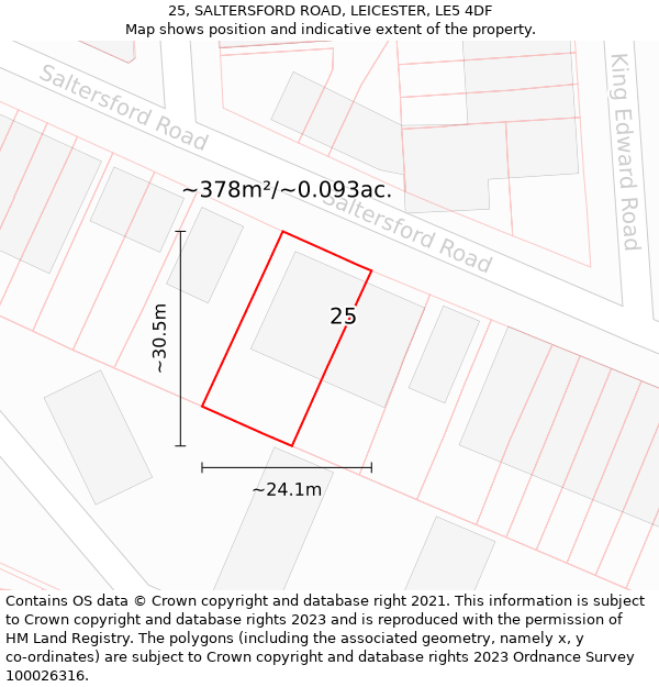 25, SALTERSFORD ROAD, LEICESTER, LE5 4DF: Plot and title map