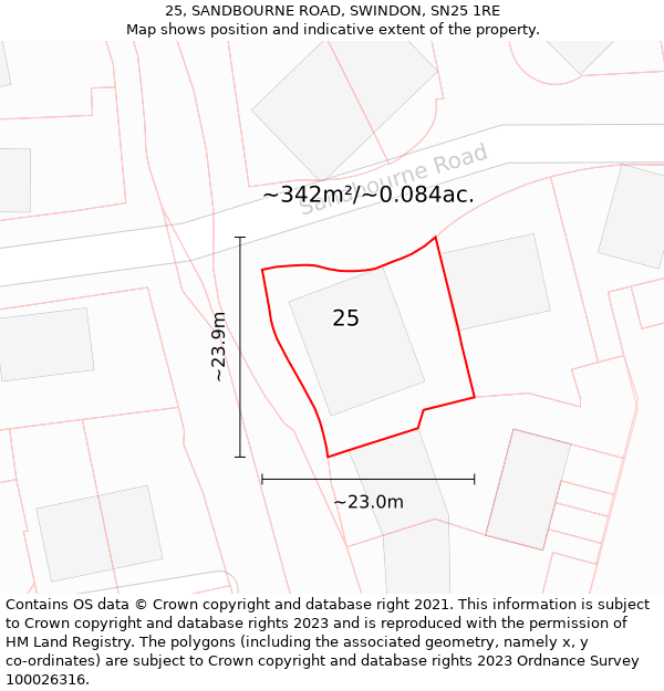 25, SANDBOURNE ROAD, SWINDON, SN25 1RE: Plot and title map