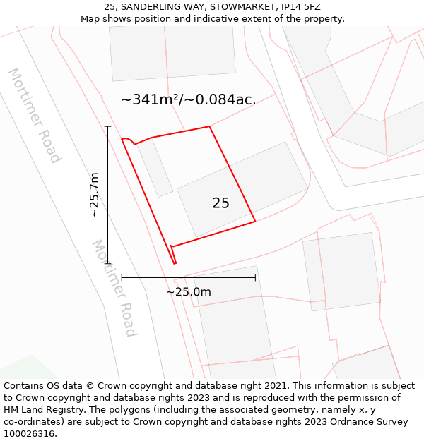 25, SANDERLING WAY, STOWMARKET, IP14 5FZ: Plot and title map