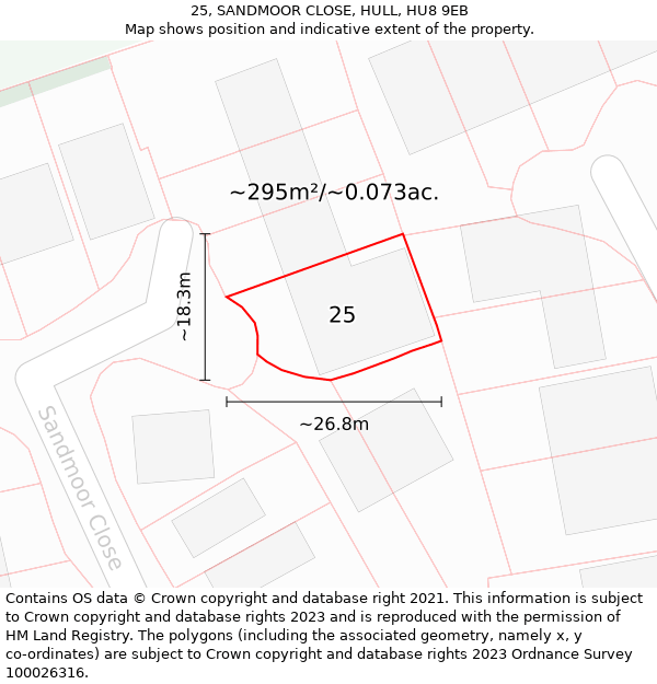 25, SANDMOOR CLOSE, HULL, HU8 9EB: Plot and title map