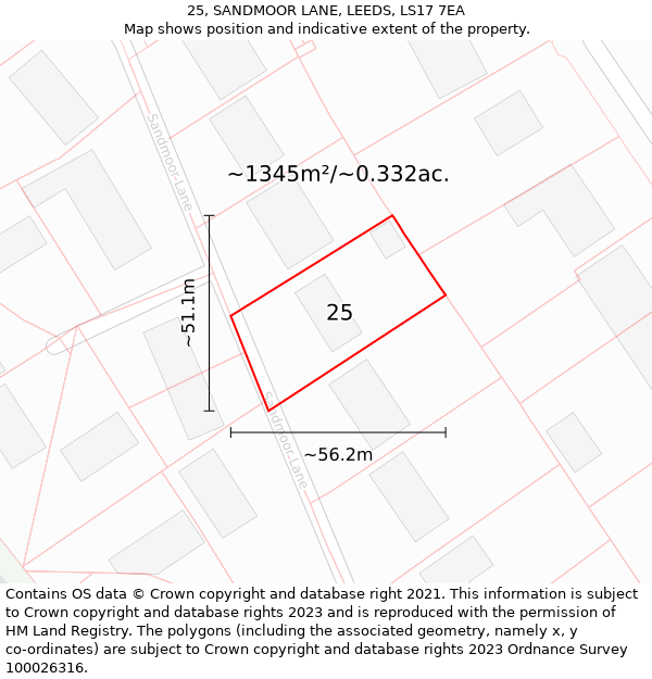 25, SANDMOOR LANE, LEEDS, LS17 7EA: Plot and title map