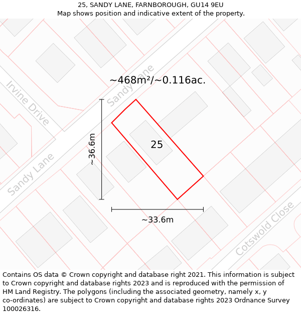 25, SANDY LANE, FARNBOROUGH, GU14 9EU: Plot and title map
