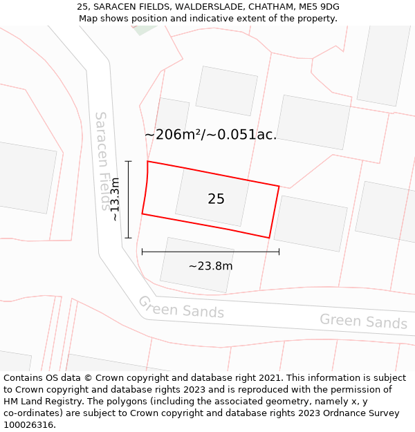 25, SARACEN FIELDS, WALDERSLADE, CHATHAM, ME5 9DG: Plot and title map