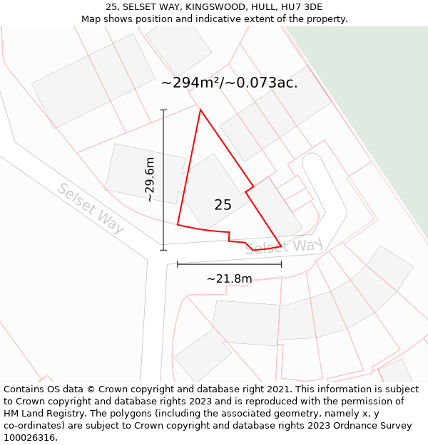 25, SELSET WAY, KINGSWOOD, HULL, HU7 3DE: Plot and title map