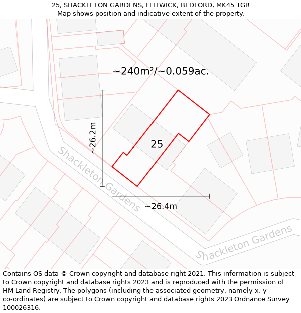 25, SHACKLETON GARDENS, FLITWICK, BEDFORD, MK45 1GR: Plot and title map