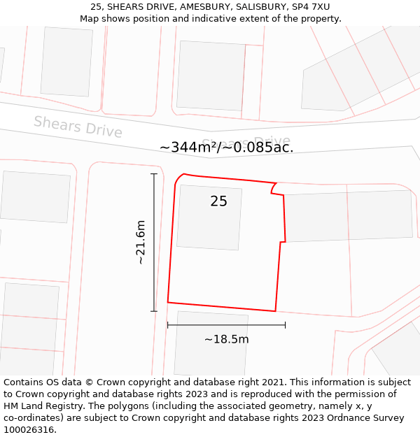 25, SHEARS DRIVE, AMESBURY, SALISBURY, SP4 7XU: Plot and title map