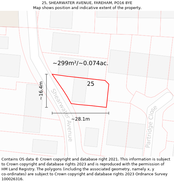 25, SHEARWATER AVENUE, FAREHAM, PO16 8YE: Plot and title map