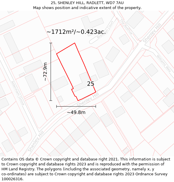 25, SHENLEY HILL, RADLETT, WD7 7AU: Plot and title map