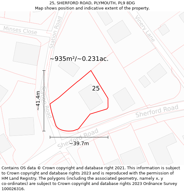 25, SHERFORD ROAD, PLYMOUTH, PL9 8DG: Plot and title map