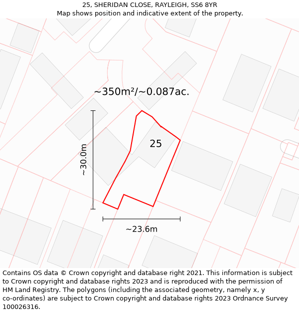 25, SHERIDAN CLOSE, RAYLEIGH, SS6 8YR: Plot and title map