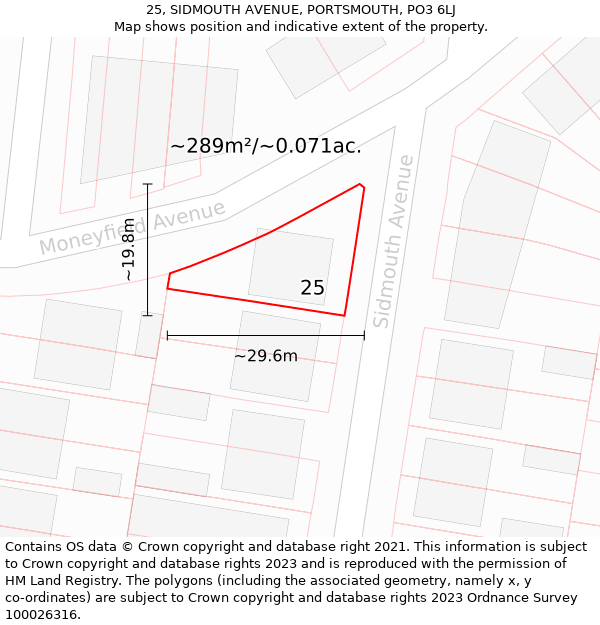 25, SIDMOUTH AVENUE, PORTSMOUTH, PO3 6LJ: Plot and title map