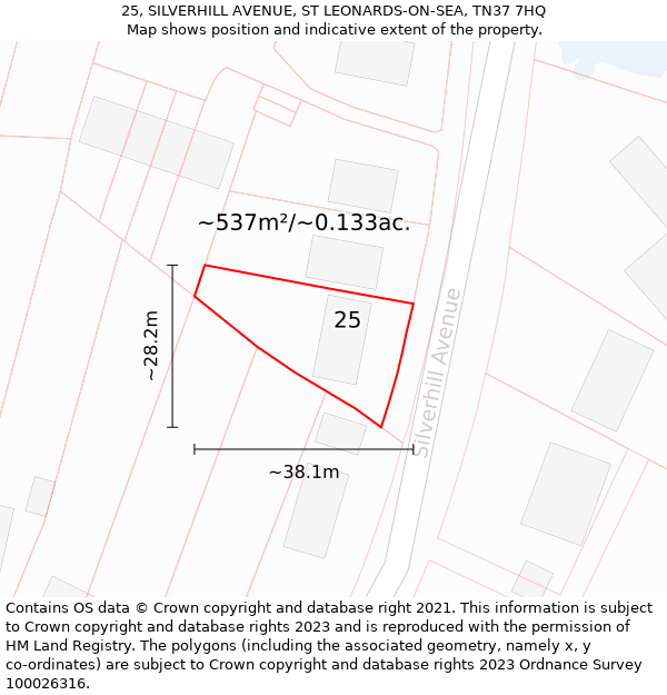 25, SILVERHILL AVENUE, ST LEONARDS-ON-SEA, TN37 7HQ: Plot and title map