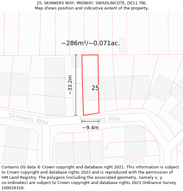 25, SKINNERS WAY, MIDWAY, SWADLINCOTE, DE11 7NL: Plot and title map