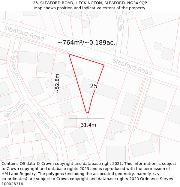 25, SLEAFORD ROAD, HECKINGTON, SLEAFORD, NG34 9QP: Plot and title map