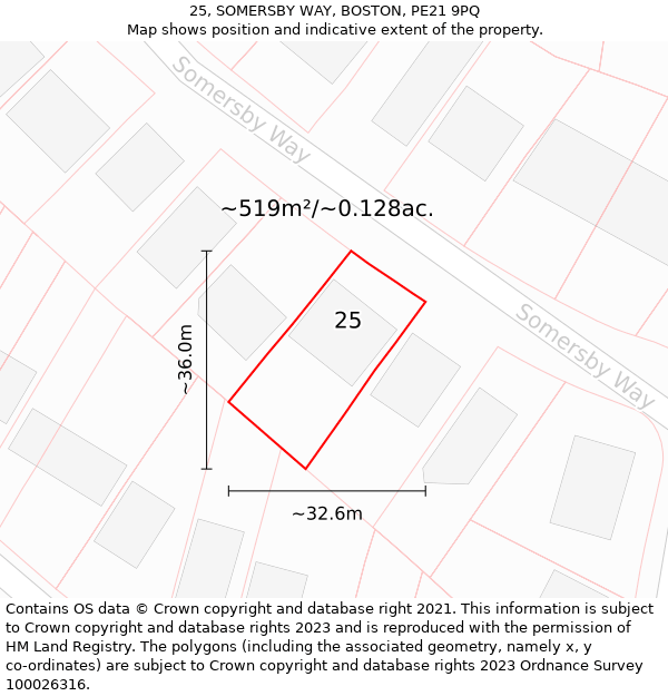 25, SOMERSBY WAY, BOSTON, PE21 9PQ: Plot and title map