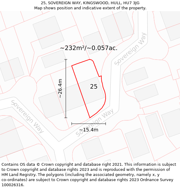 25, SOVEREIGN WAY, KINGSWOOD, HULL, HU7 3JG: Plot and title map