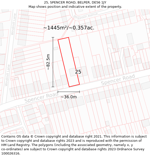 25, SPENCER ROAD, BELPER, DE56 1JY: Plot and title map