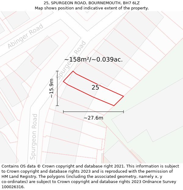 25, SPURGEON ROAD, BOURNEMOUTH, BH7 6LZ: Plot and title map