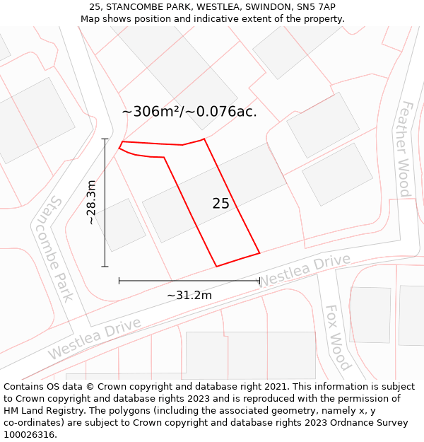 25, STANCOMBE PARK, WESTLEA, SWINDON, SN5 7AP: Plot and title map