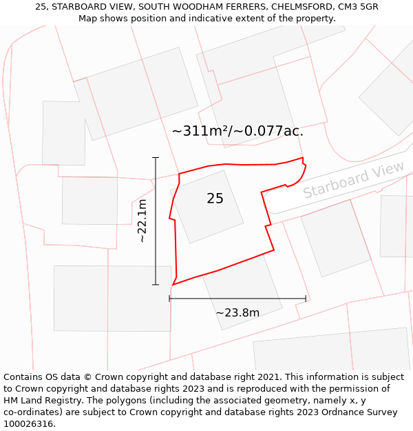 25, STARBOARD VIEW, SOUTH WOODHAM FERRERS, CHELMSFORD, CM3 5GR: Plot and title map