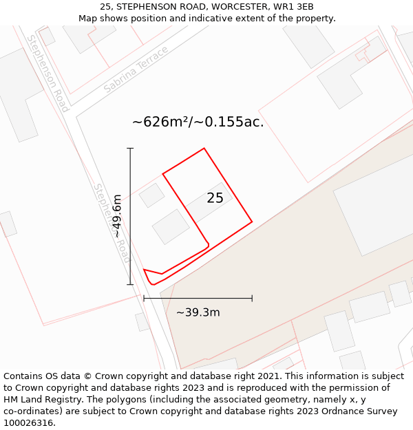 25, STEPHENSON ROAD, WORCESTER, WR1 3EB: Plot and title map