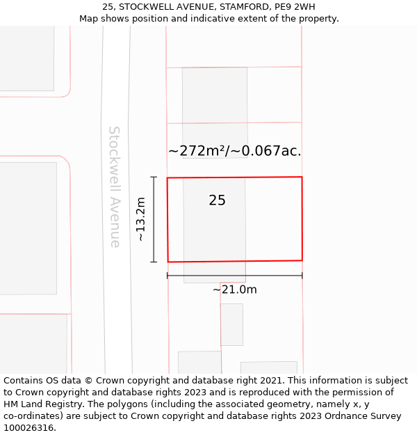 25, STOCKWELL AVENUE, STAMFORD, PE9 2WH: Plot and title map