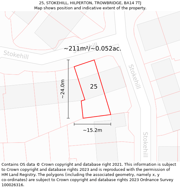 25, STOKEHILL, HILPERTON, TROWBRIDGE, BA14 7TJ: Plot and title map