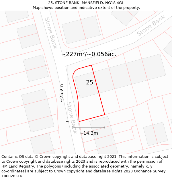 25, STONE BANK, MANSFIELD, NG18 4GL: Plot and title map