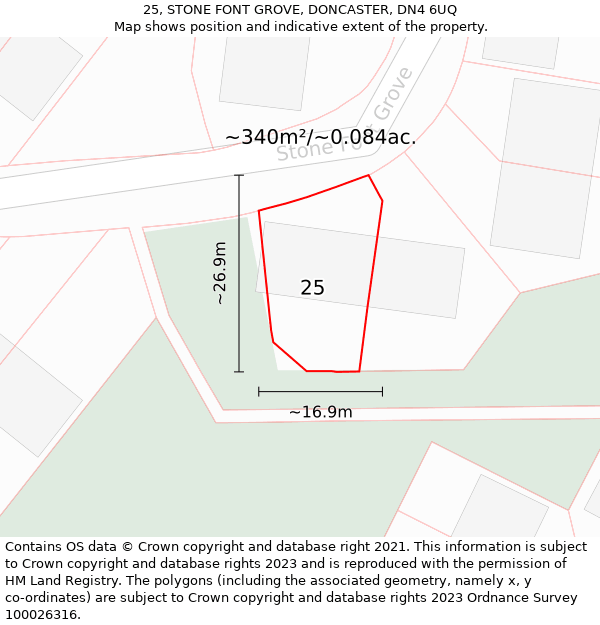 25, STONE FONT GROVE, DONCASTER, DN4 6UQ: Plot and title map