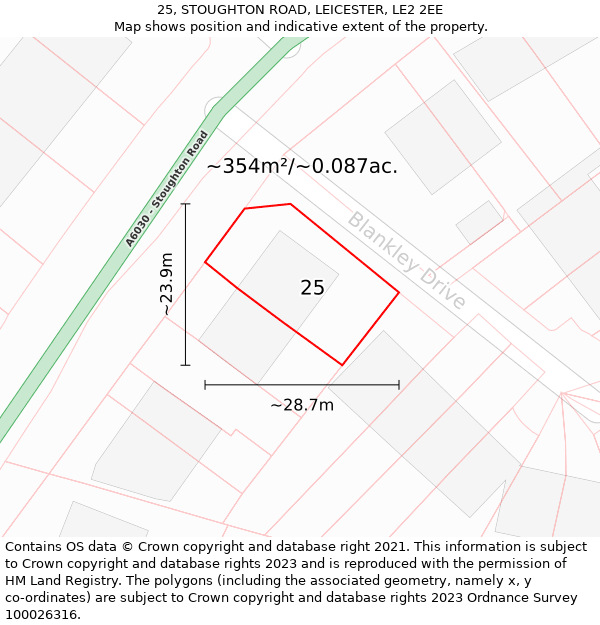25, STOUGHTON ROAD, LEICESTER, LE2 2EE: Plot and title map