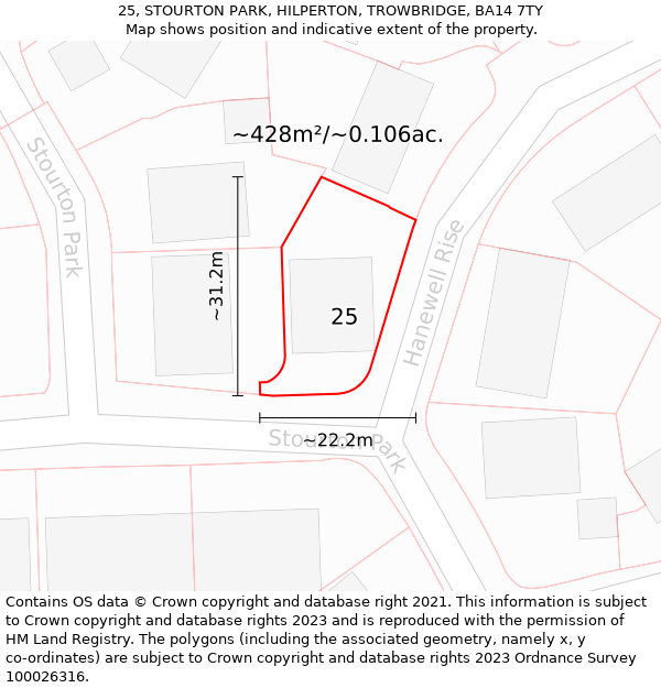 25, STOURTON PARK, HILPERTON, TROWBRIDGE, BA14 7TY: Plot and title map